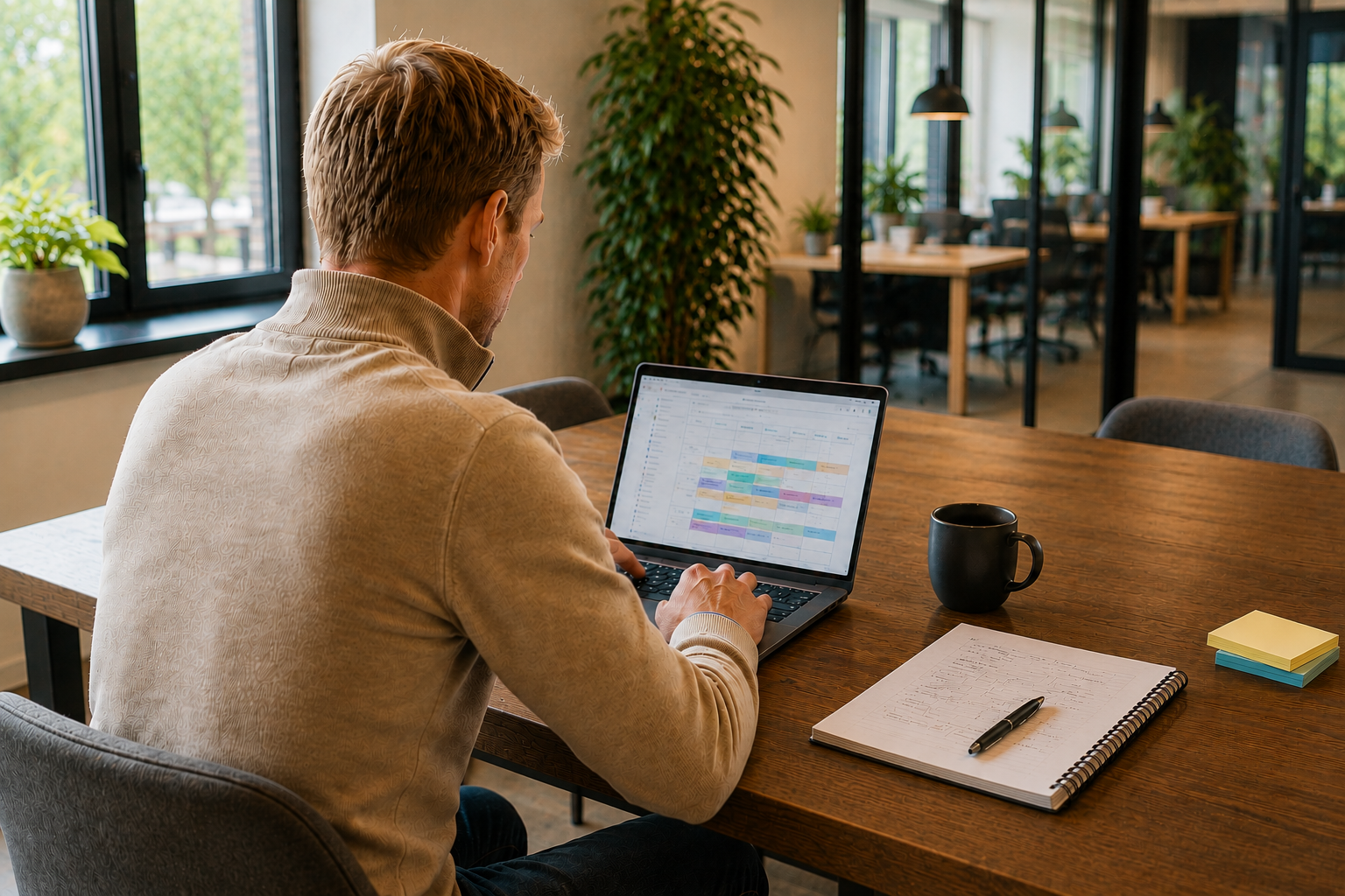 Rutger achter zijn laptop aan de slag met de planningstool